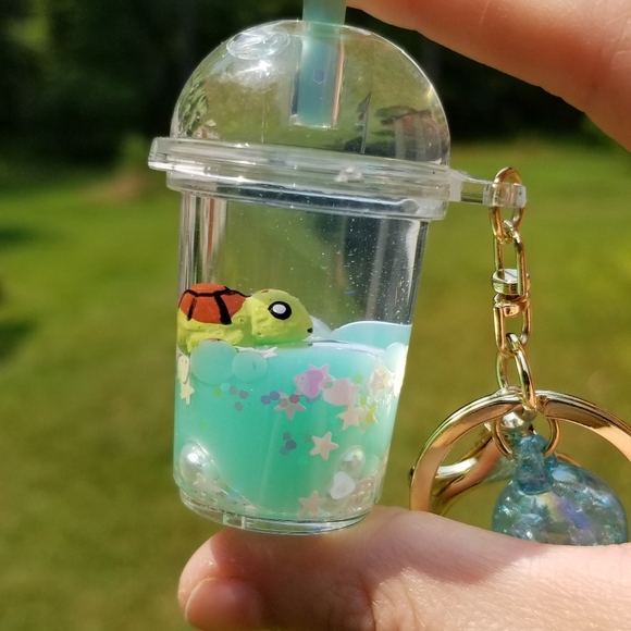 3 Kawaii Keychains! NEW Boba Baby Liquid Keychain Fidget Toys Turtle Seal Bunny - Picture 4 of 5